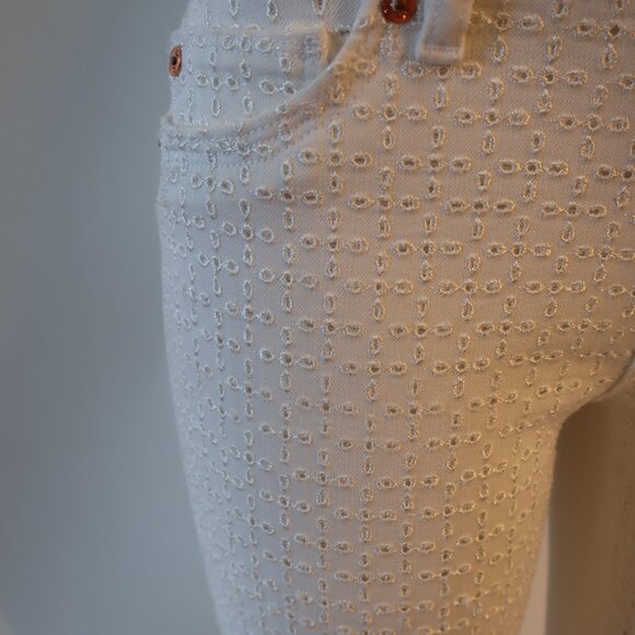 Womens DL1961 "Angel" Mid-Rise Skinny Ankle White Eyelet Jeans 28 - Picture 6 of 11